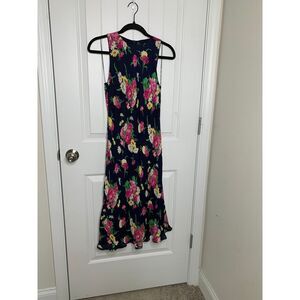 Vintage y2k Ralph Lauren silk Navy Floral knee length Dress Wedding Guest Size 4